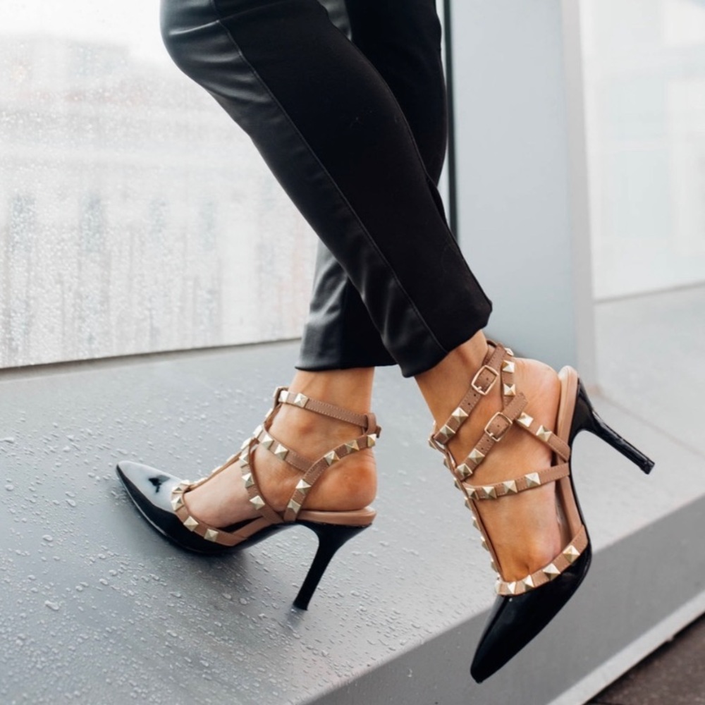 Sole society black and nude studded heels